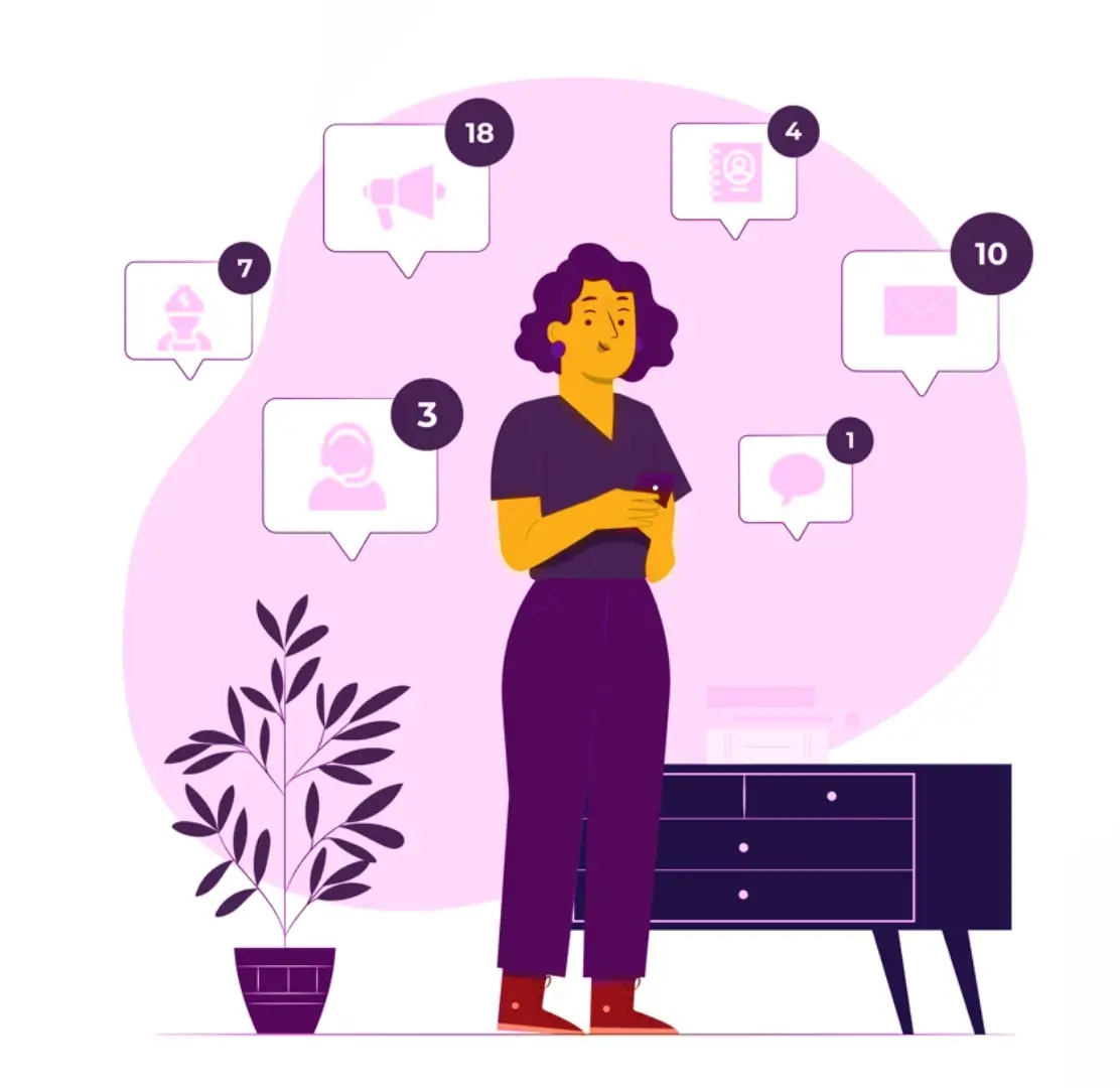 Woman using EBuilding app on phone for society management